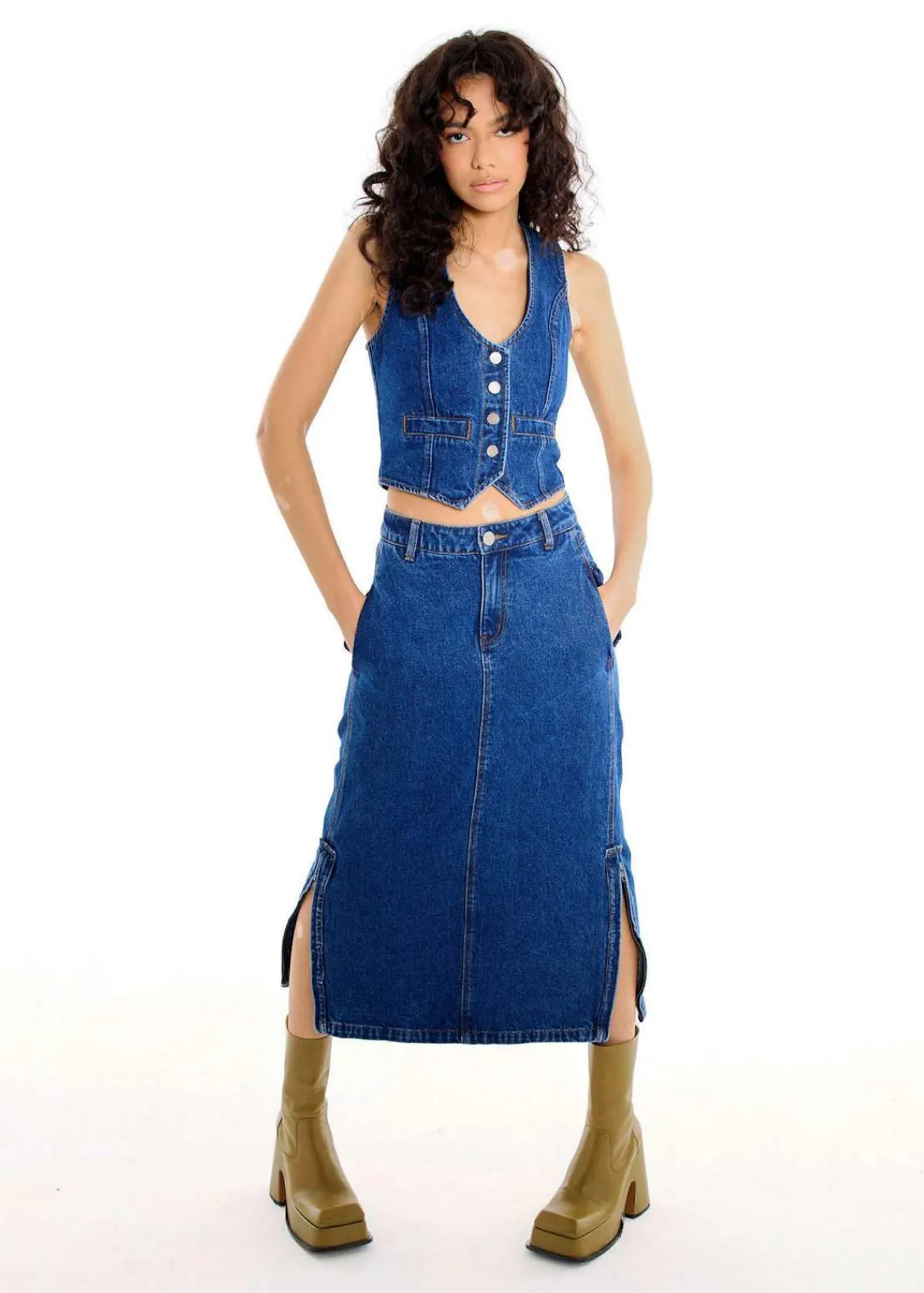 Mediterranea Zipper Denim Midi Skirt ✿ Organic Cotton