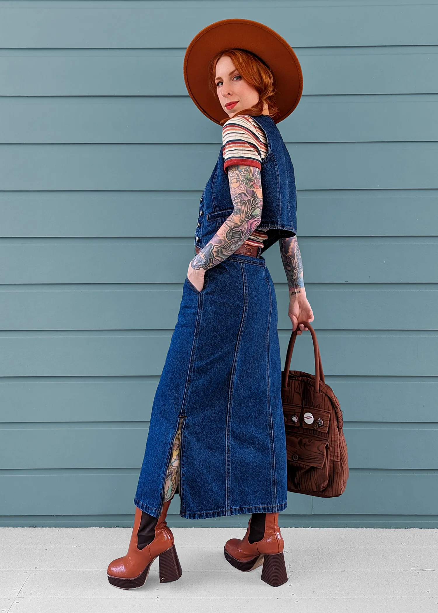 Mediterranea Zipper Denim Midi Skirt ✿ Organic Cotton
