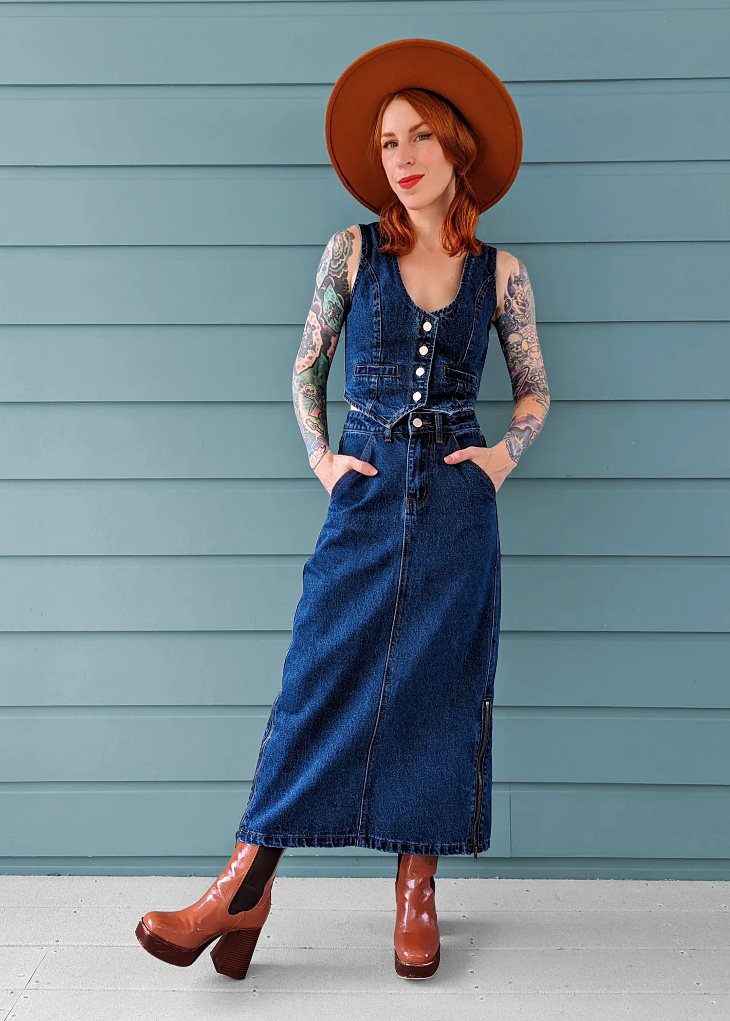 Mediterranea Zipper Denim Midi Skirt ✿ Organic Cotton