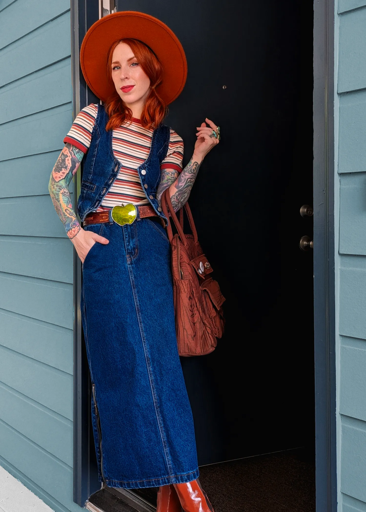 Mediterranea Zipper Denim Midi Skirt ✿ Organic Cotton