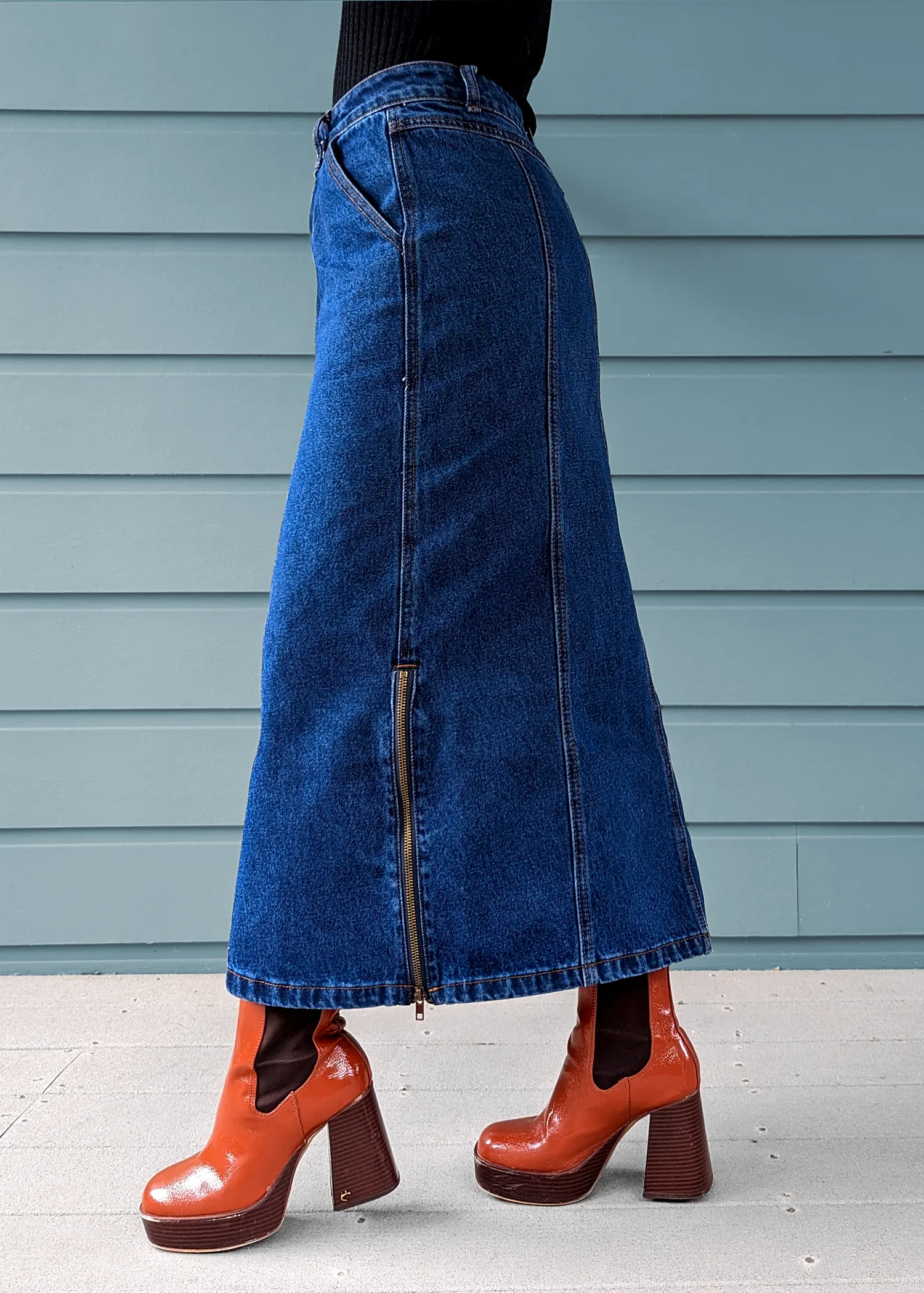 Mediterranea Zipper Denim Midi Skirt ✿ Organic Cotton