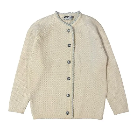 Meister Knit Vintage Wool Knit Cardigan Sweater Cream Baby Blue Cottage No Size
