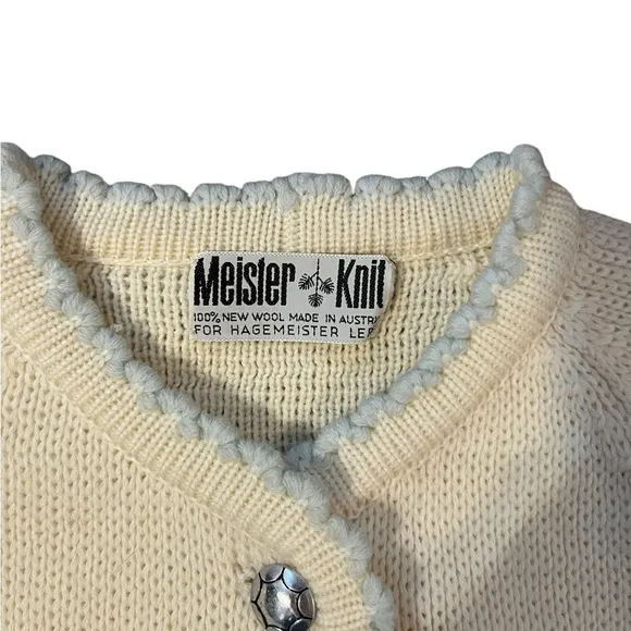 Meister Knit Vintage Wool Knit Cardigan Sweater Cream Baby Blue Cottage No Size