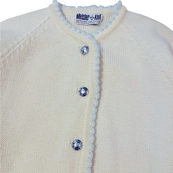 Meister Knit Vintage Wool Knit Cardigan Sweater Cream Baby Blue Cottage No Size