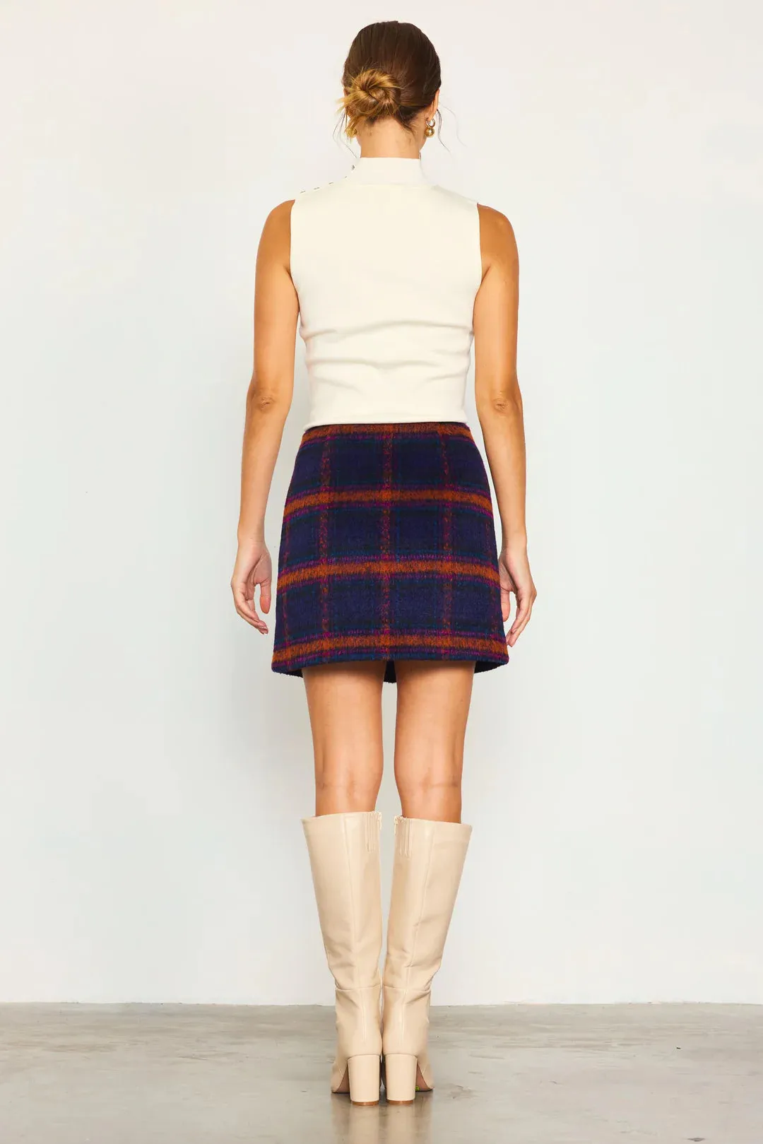 Mendocino Plaid Front Slit Mini Skirt