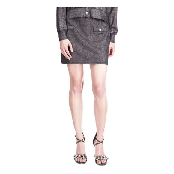 MICHAEL MICHAEL KORS Womens Black Metallic Button Pull-on Mini A-Line Skirt S