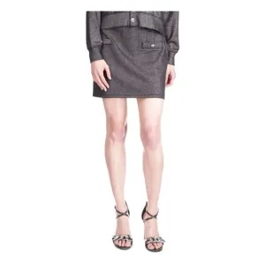 MICHAEL MICHAEL KORS Womens Black Metallic Button Pull-on Mini A-Line Skirt S