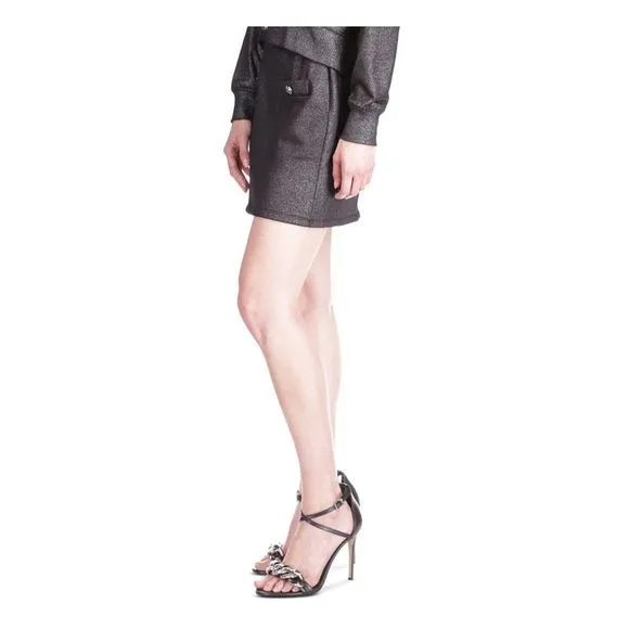 MICHAEL MICHAEL KORS Womens Black Metallic Button Pull-on Mini A-Line Skirt S
