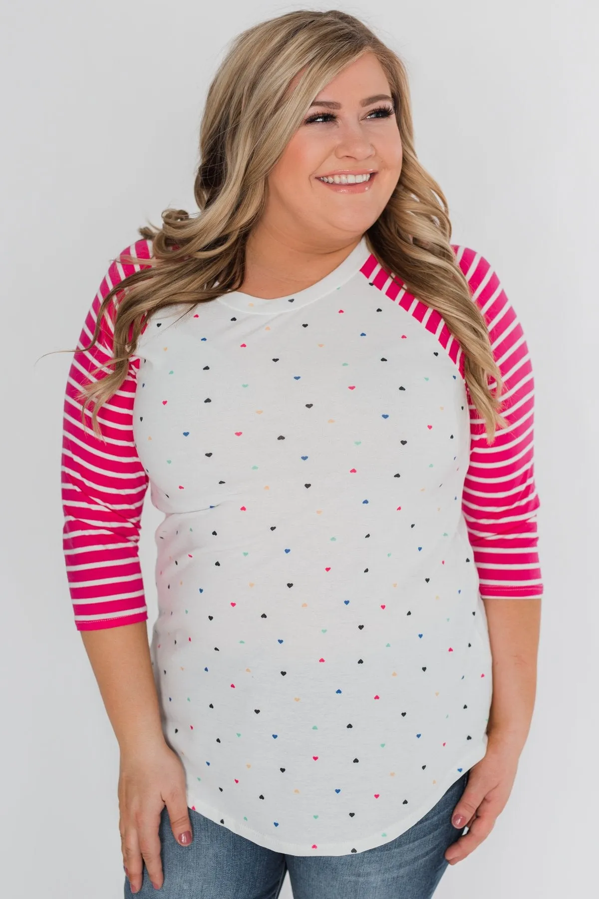Million Reasons To Love Striped Sleeve Top- Fuschia