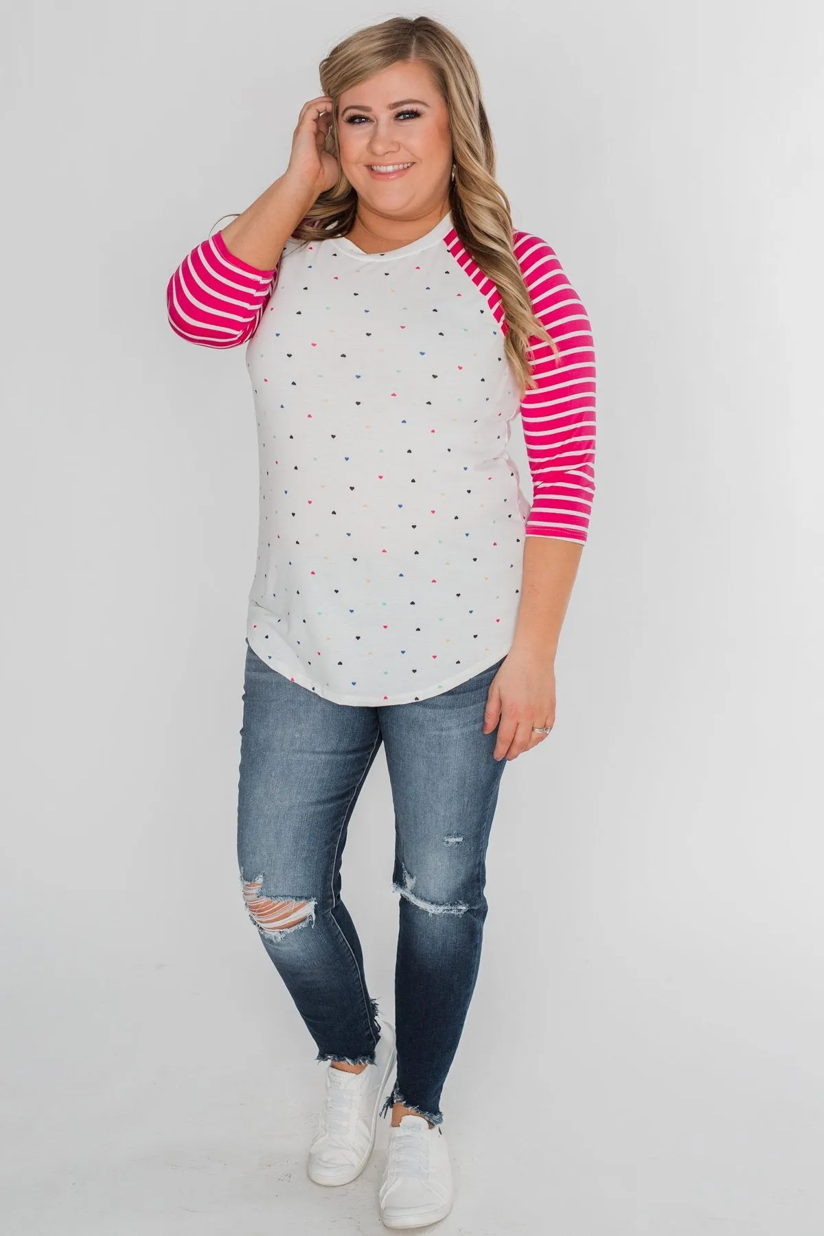 Million Reasons To Love Striped Sleeve Top- Fuschia