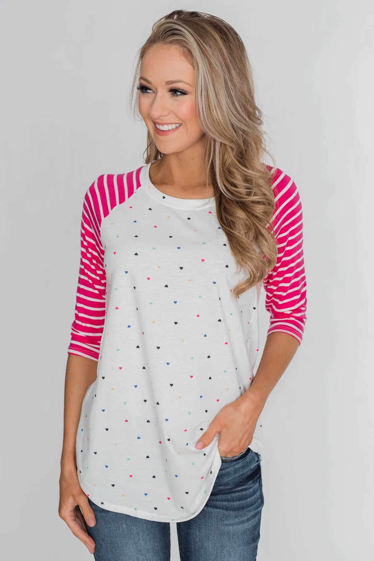Million Reasons To Love Striped Sleeve Top- Fuschia