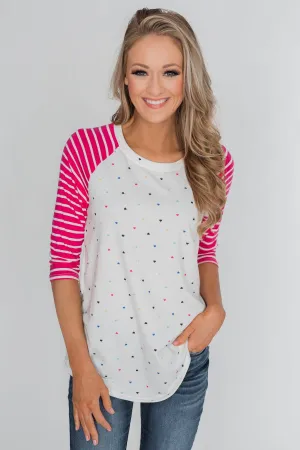 Million Reasons To Love Striped Sleeve Top- Fuschia