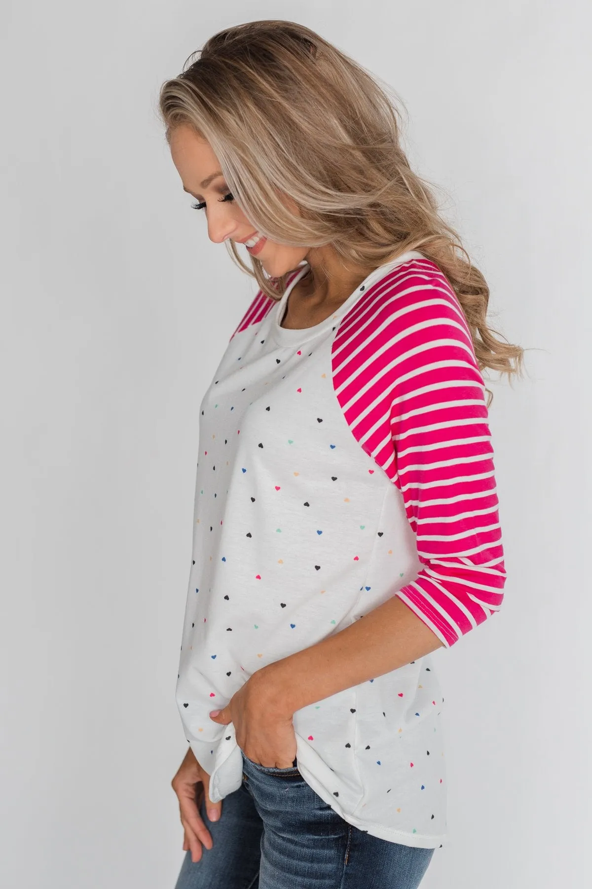 Million Reasons To Love Striped Sleeve Top- Fuschia
