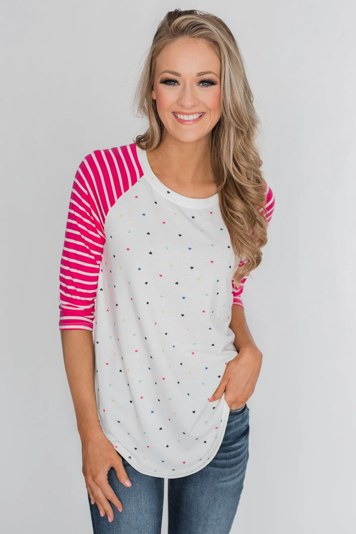 Million Reasons To Love Striped Sleeve Top- Fuschia