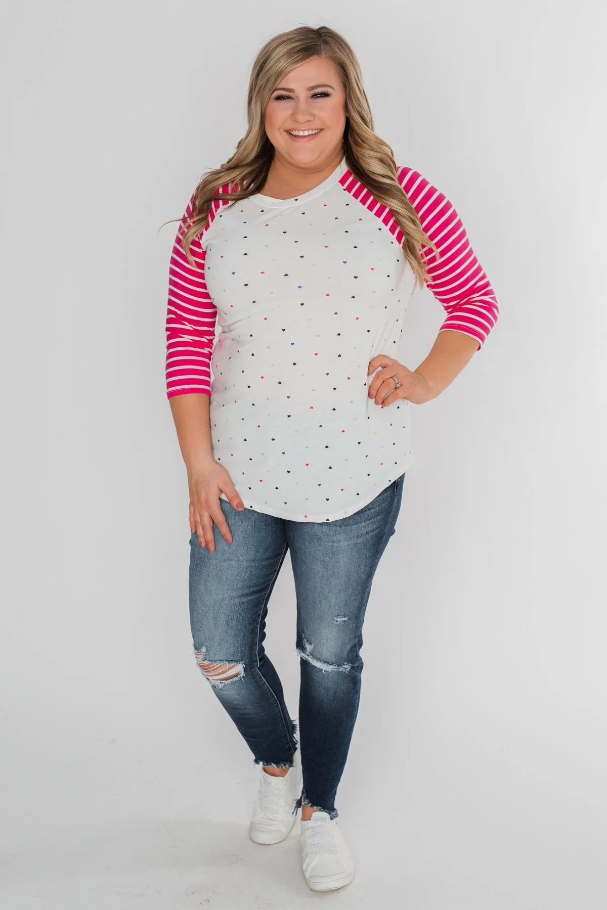 Million Reasons To Love Striped Sleeve Top- Fuschia