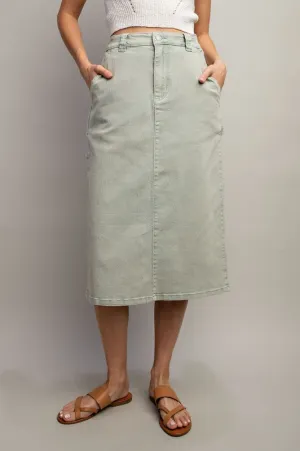 MINERAL WASHED COLORED DENIM MIDI SKIRT