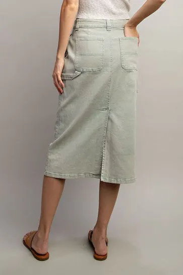 MINERAL WASHED COLORED DENIM MIDI SKIRT
