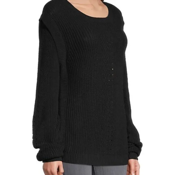 Minnie Rose Cotton Textured Crewneck Sweater Size XS Black NEW