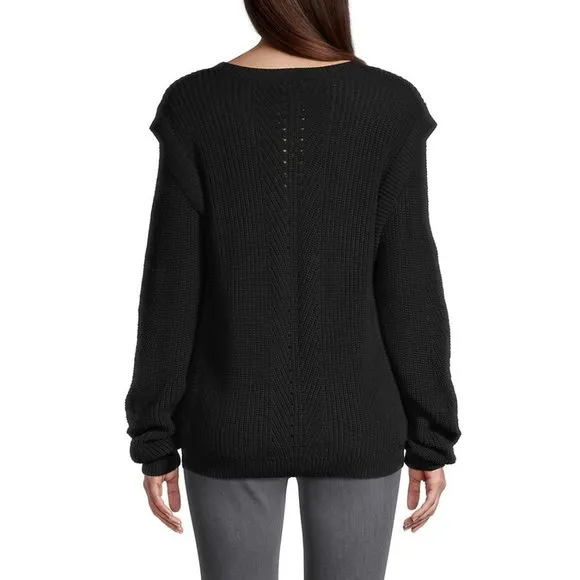 Minnie Rose Cotton Textured Crewneck Sweater Size XS Black NEW