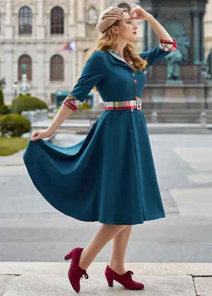 Miss Candyfloss Abena Kat Tartan 50's Swing Dress Petrol
