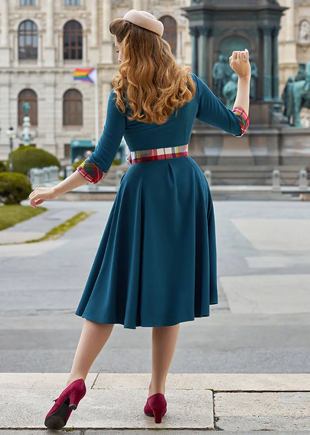 Miss Candyfloss Abena Kat Tartan 50's Swing Dress Petrol