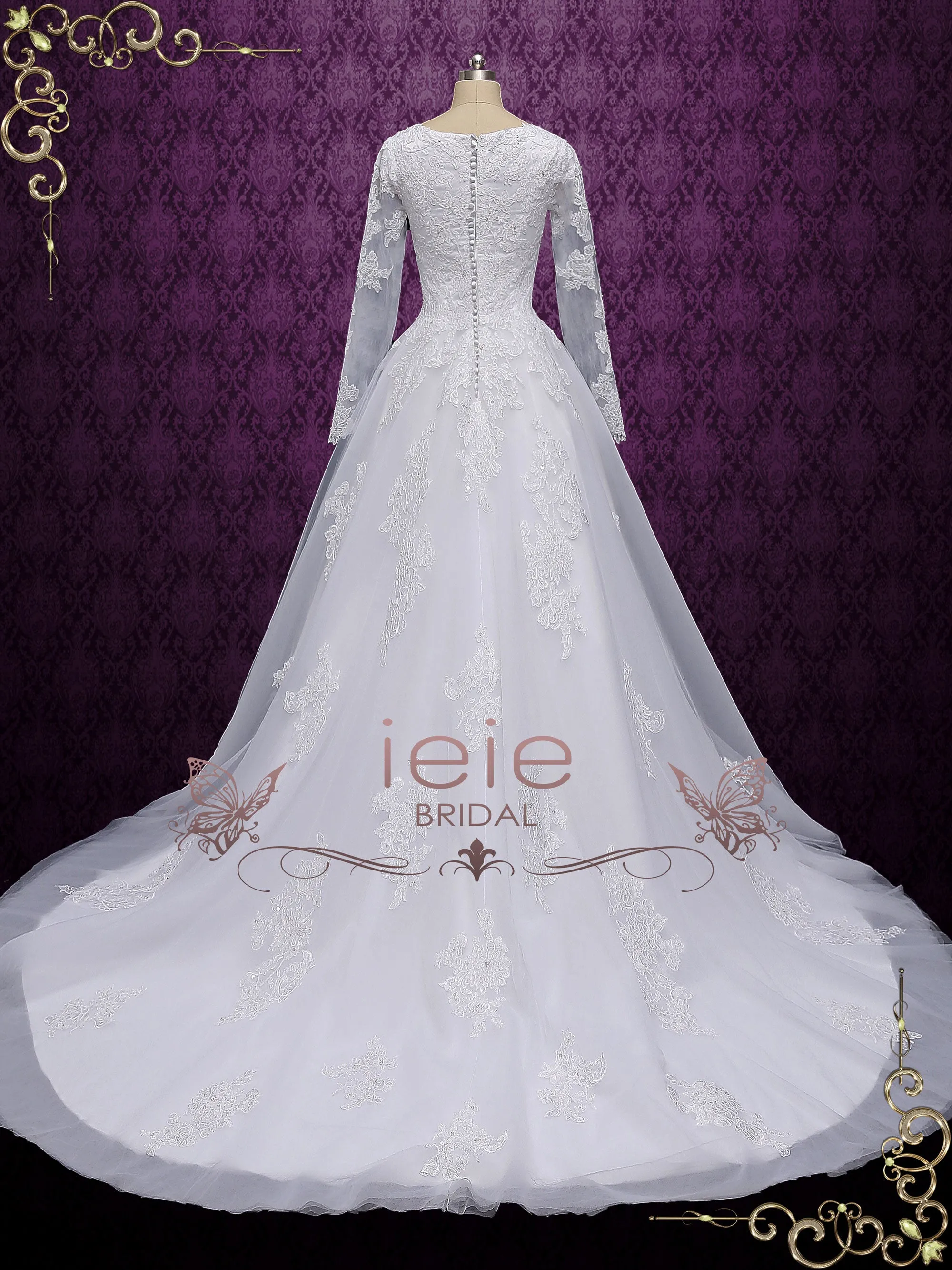 Modest Long Sleeves Lace Ball Gown Wedding Dress JUDELYN