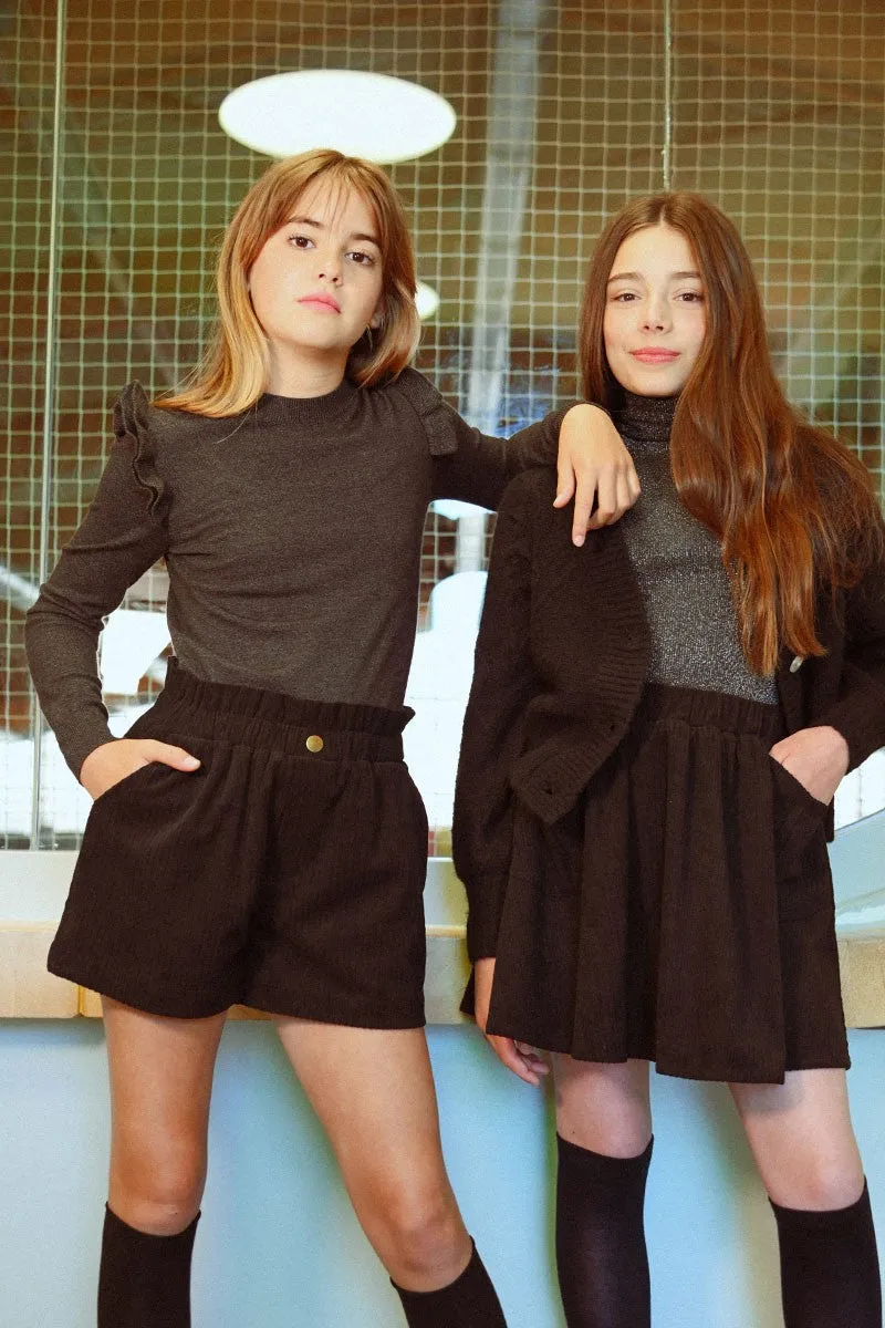 Molly Bracken Youth Girls Sweater w/Ruffled Shoulders - Ash Dark Grey