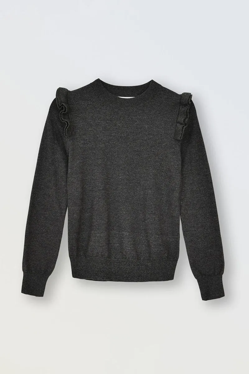 Molly Bracken Youth Girls Sweater w/Ruffled Shoulders - Ash Dark Grey