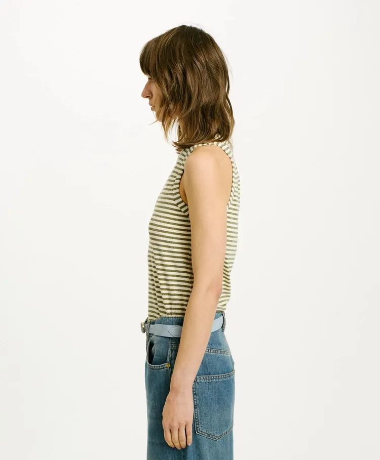 Momoni T-Shirt Genipa in Striped Jersey in Panna and Matcha