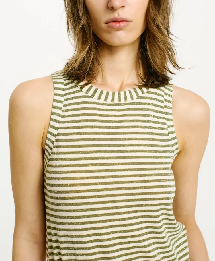 Momoni T-Shirt Genipa in Striped Jersey in Panna and Matcha
