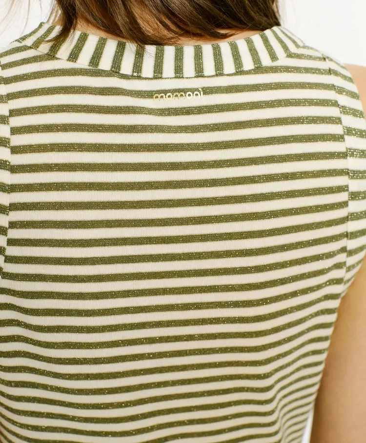 Momoni T-Shirt Genipa in Striped Jersey in Panna and Matcha