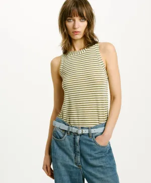 Momoni T-Shirt Genipa in Striped Jersey in Panna and Matcha