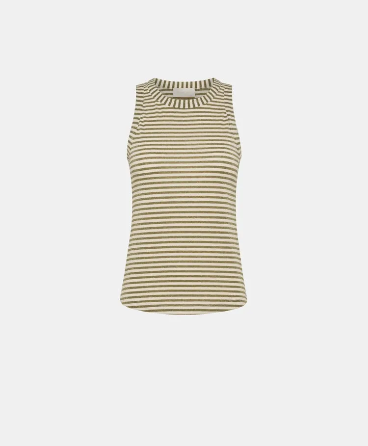 Momoni T-Shirt Genipa in Striped Jersey in Panna and Matcha