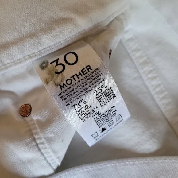MOTHER Denim The A LINE Mini Fray Denim Skirt Size 30 MIRROR MIRROR White