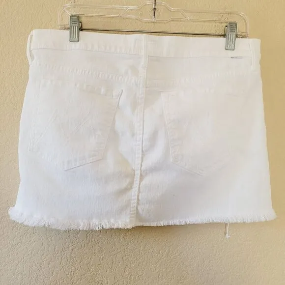 MOTHER Denim The A LINE Mini Fray Denim Skirt Size 30 MIRROR MIRROR White
