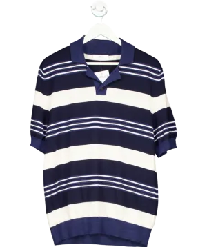 Mr Porter Blue Camp-collar Striped 100% Merino Wool Polo Shirt UK XL