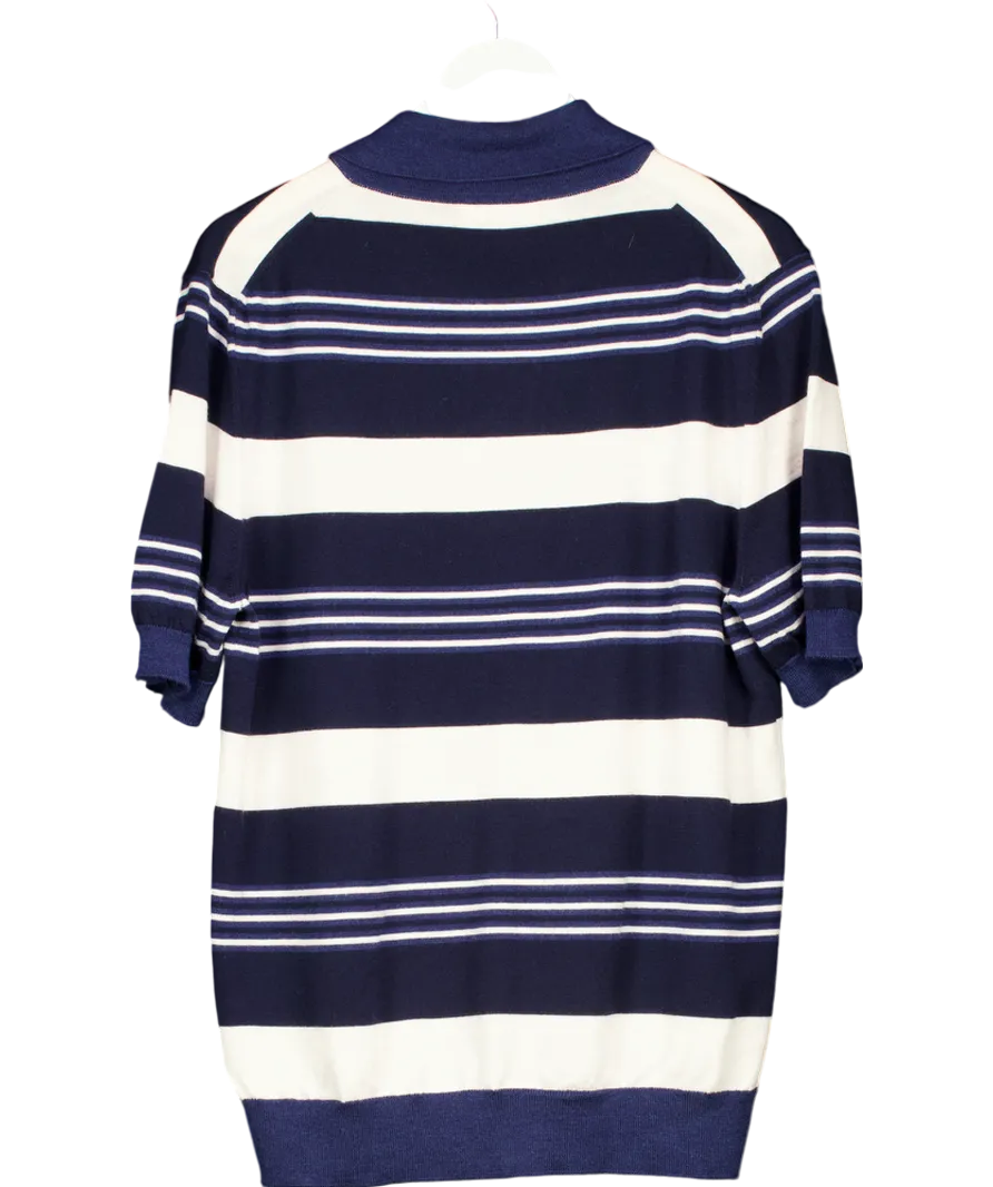 Mr Porter Blue Camp-collar Striped 100% Merino Wool Polo Shirt UK XL