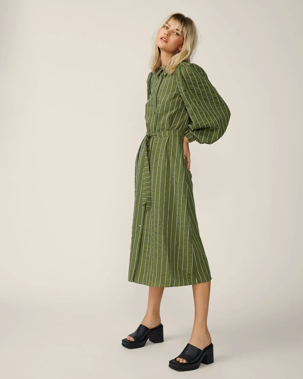 MSCH Sidona Shirt Dress in Olive Stripe