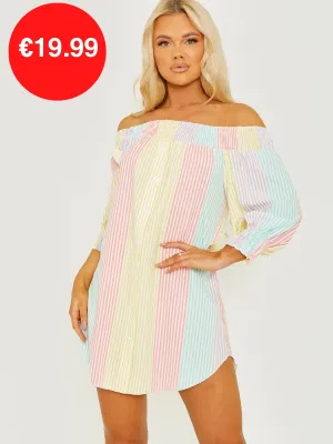 Multi Striped Bardot Dress