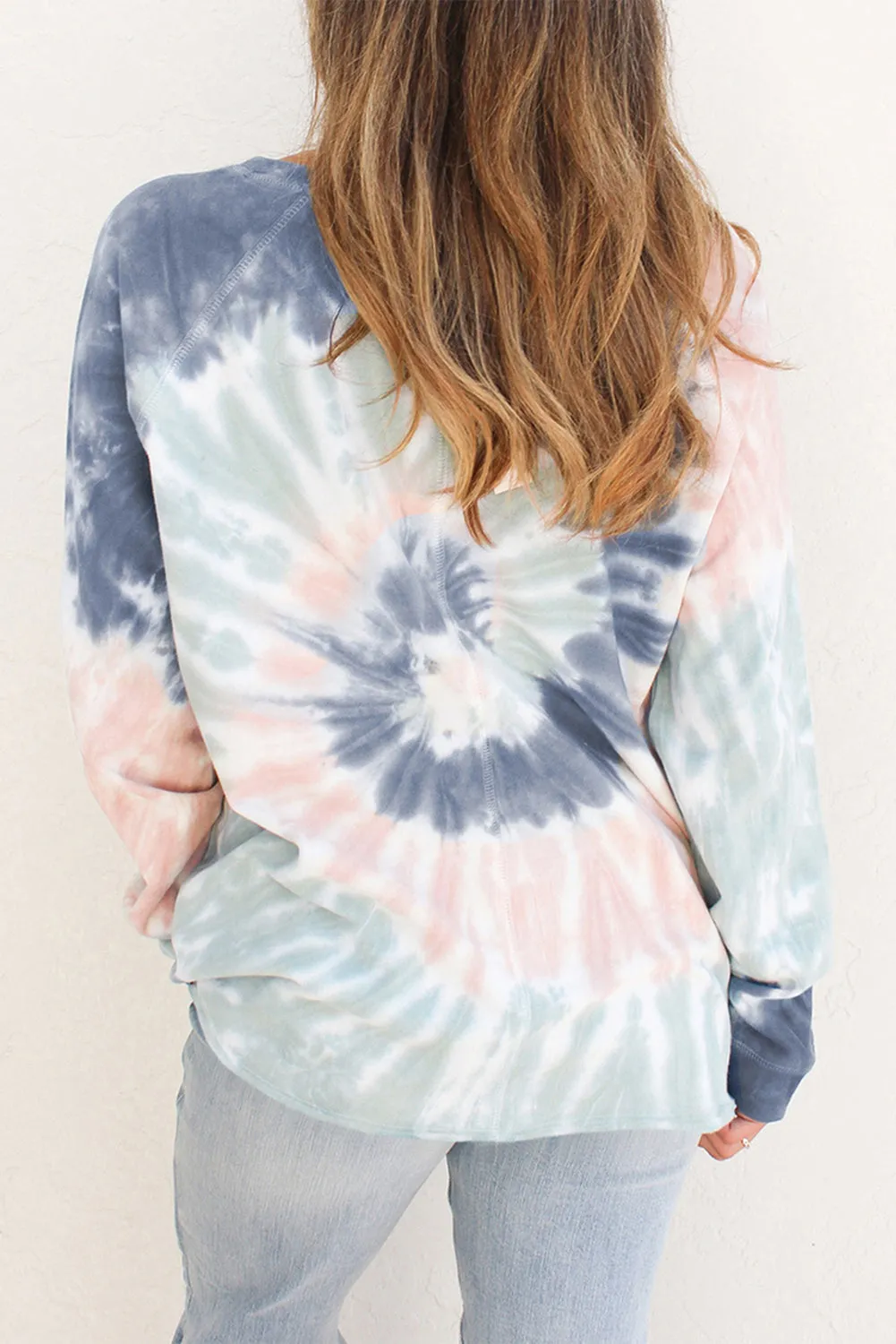 Multicolor USA Flag Pattern Tie Dye Print Graphic Sweatshirt