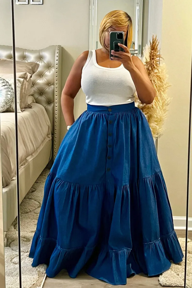 MyCheri Couture Denim Maxi Skirt