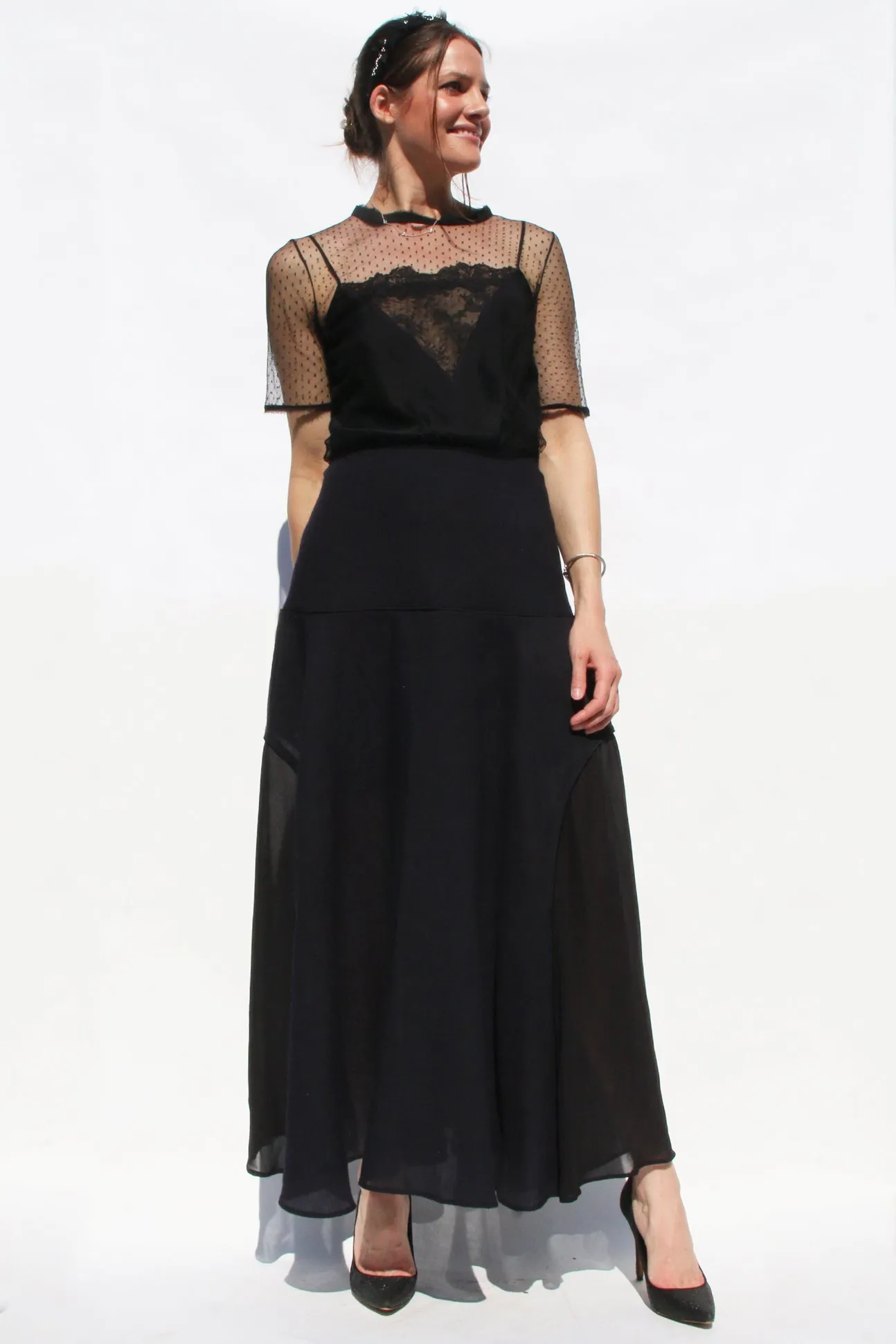 Navy Wool and Silk Chiffon Skirt
