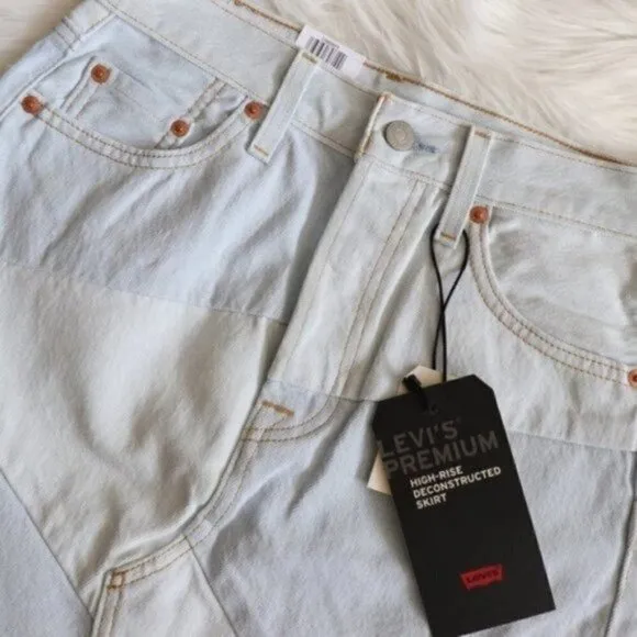 NEW Levi's Light Wash Jean Skirt Size 24 Button Fly Colorblock Denim