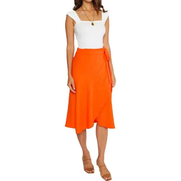 NEW MATTY M cora wrap skirt in orange