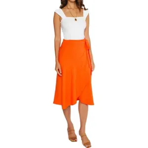 NEW MATTY M cora wrap skirt in orange
