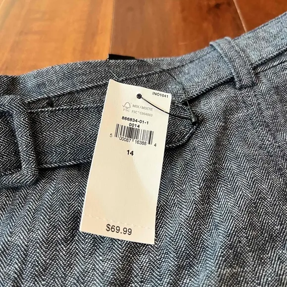 New NWT Banana Republic Dark Blue Skirt Mini Linen Chambray Belt Loops Size 14