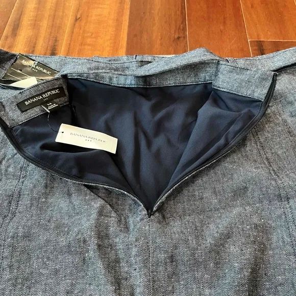New NWT Banana Republic Dark Blue Skirt Mini Linen Chambray Belt Loops Size 14