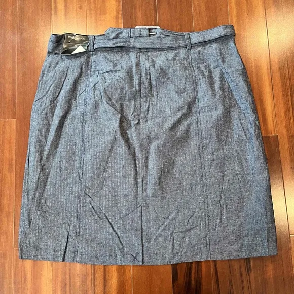 New NWT Banana Republic Dark Blue Skirt Mini Linen Chambray Belt Loops Size 14