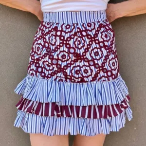 NEW Sandro Paris embroidered floral striped flounce ruffle mini skirt 1 XS