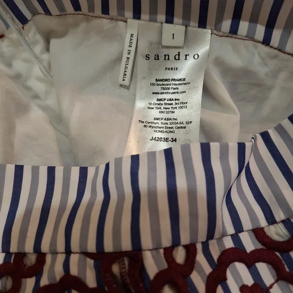 NEW Sandro Paris embroidered floral striped flounce ruffle mini skirt 1 XS